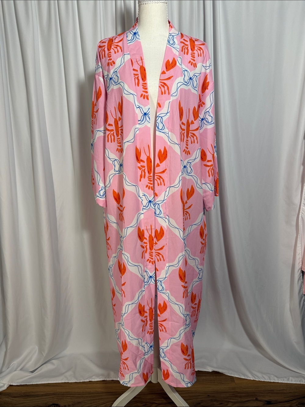 Women’s Pink Lobster Print Swim Coverup Kimono